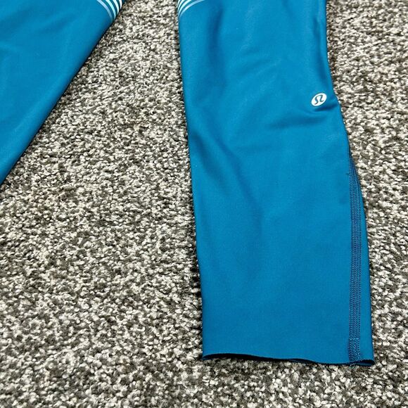 Lululemon Womens Speed Limit Leggings Size 4 Bermuda Teal Striped Length Altered - Picture 3 of 10